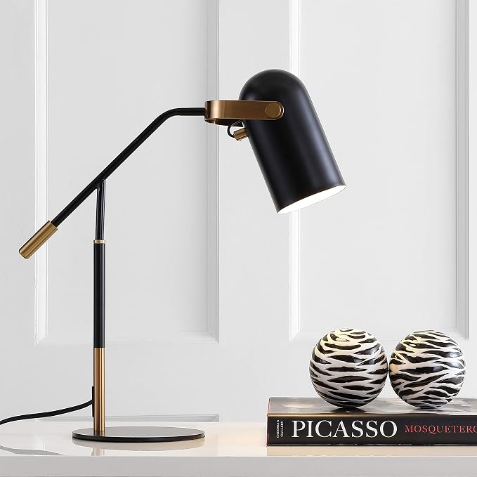JONATHAN Y 19.25" Black/Brass Gold Edison Metal LED Task Lamp, Contemporary Industrial Adjustable Desk Lamp for Home Office, Reading, UL Listed, LED Bulb Included JYL6116A