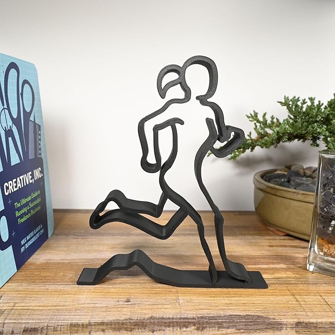 Runner Sculpture – Minimalist Running Figurine | Motivational Gift for Runners, Athletes & Fitness Lovers (Athletic Female Runner Matte Black)