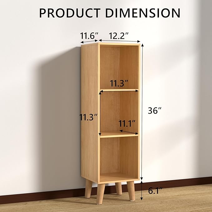 3 Cube Storage Organizer with Legs, 3 Tier Cube Low Bookcase Freestanding Storage Organizer for Home Office, Livng Room,Three-Cubes Open Shelf Short Bookshelf (Natural Oak, 3 Cube)