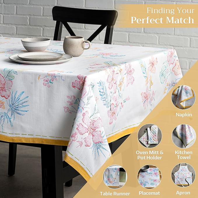 Maison d' Hermine Table Cloth Square Table 100% Cotton 60 x 60 Inches Tablecloth Reusable Decorative for Dining Room Farmhouse Home Valentines Day Decorations Spring Summer - Paradise Island