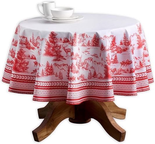 Maison d' Hermine Table Cloth Round Table 100% Cotton 63 Inches Fall Tablecloth Reusable Everyday Use for Thanksgiving Christmas Decorations Dining Farmhouse Party (Winter Jouy)
