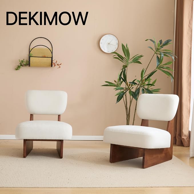 Accent Chairs Set of 2, Mid-Century Modern Chair with Polyester Upholstery, Wood Base with Walnut Finish, Minimalist and Stylish Accent Seating for Living Room, Bedroom, Balcony, Walnut