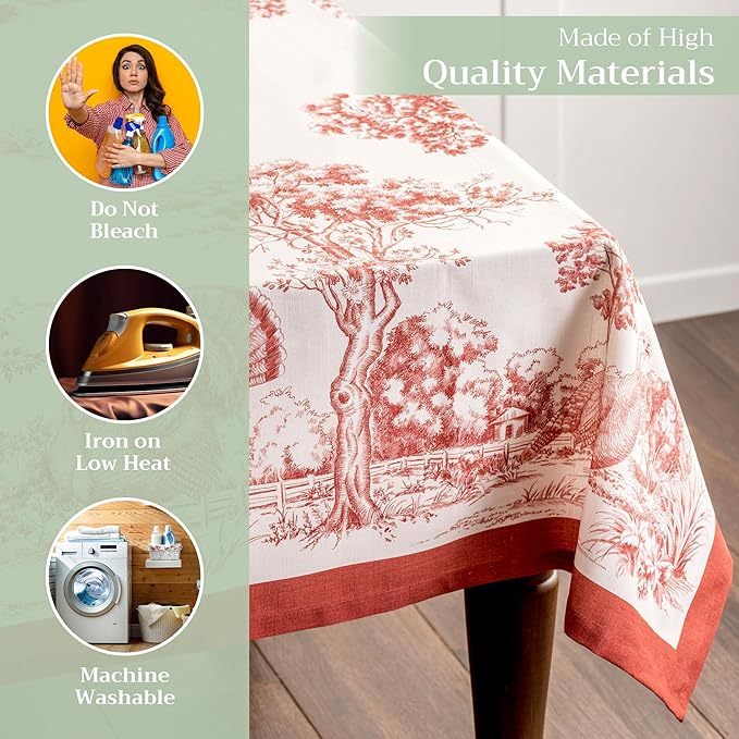 Maison d' Hermine Table Cloth Rectangle Table 100% Cotton 60 x 120 Inches Fall Tablecloth Reusable Everyday Use for Thanksgiving Christmas Decorations Dining Farmhouse Party (Holy Jouy - Red)