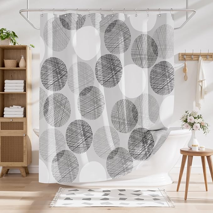 AmazerBath Grey Shower Curtain, Washable Cloth Gray Dots Shower Curtain Sets with 12 Metal Shower Curtain Hooks, Rustic Waterproof Farmhouse Fabric Shower Curtains for Bathroom Decor, 72x72 Inches