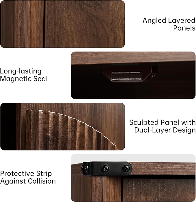 65" Sideboard Buffet Cabinet with Storage, Mid Century Modern Fluted Accent Credenza with Adjustable Shelves, Wood Media TV Console Coffee Bar Table for Dining Room, Living Room, Walnut