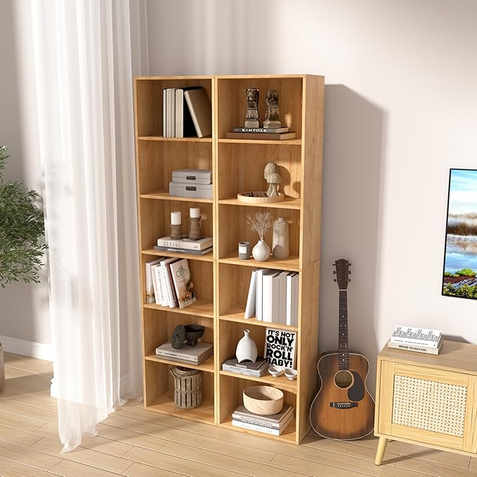 Wooden 6 Cube Storage Organizer, Classic Oak 6 Cube Storage Shelf, 6 Tier Closet Organizers Storage Cubes Display Cubby, Versatile Cubes Open Bookshelf and Cubby Organizer for Any Space 15.7inch