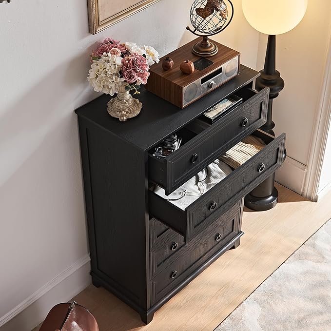 Farmhouse 5 Drawer Dresser for Bedroom, 42" Tall Small Dressers & Chest of Drawers, Rustic Wood Dresser with Metal Handle, Storage Organizer Closet for Living Room, Hallway, Entryway