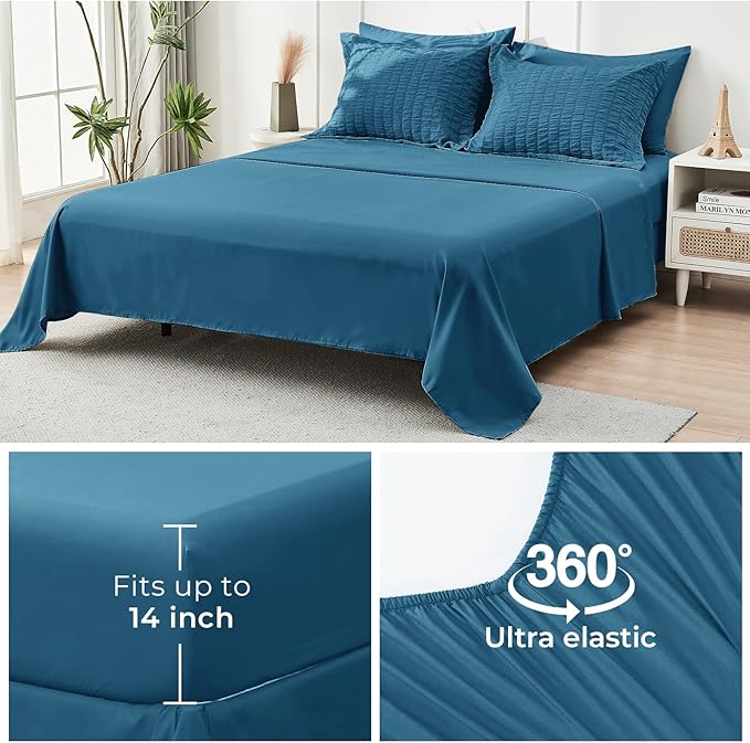 HYMOKEGE Teal Twin Comforter Set Seersucker 5 Pieces, All Season Luxury Bed in a Bag for Bedroom, Bedding Set with Comforters, Sheets, Pillowcase & Sham