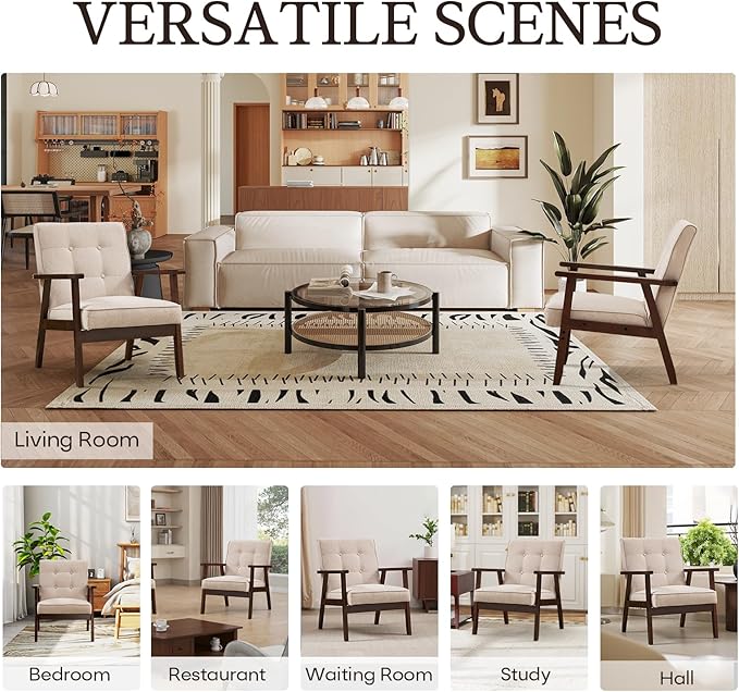 Bonzy Home Mid-Century Modern Accent Chair, Upholstered Fabric Armchair with Solid Wood Frame, Comfy Retro Leisure Chair Reading Chair for Living Room, Bedroom