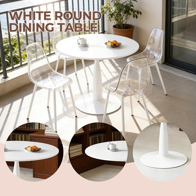 42" Round White Tulip Dining Table, Mid Century Modern Pedestal Kitchen Table for 6, White Dining Room Table for Restaurant, Apartment, Home