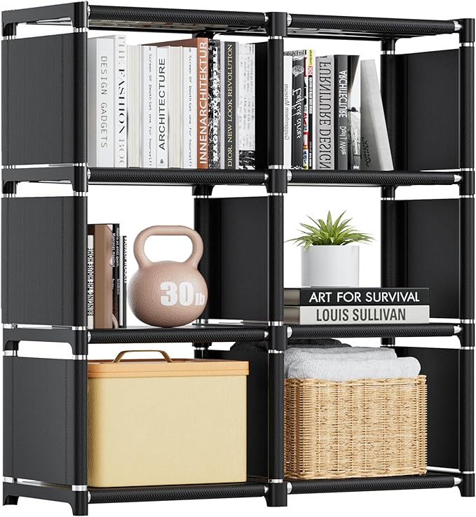 Mavivegue Book Shelf, Cube Storage Organizer, DIY Bookcase, Metal Bookshelf,Tall Book case for Bedroom, Living Room,Office,Closet, Cubicle Rack (6-Grid,Black）