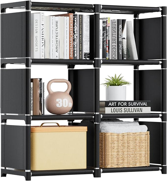 Mavivegue Book Shelf, Cube Storage Organizer, DIY Bookcase, Metal Bookshelf,Tall Book case for Bedroom, Living Room,Office,Closet, Cubicle Rack (6-Grid,Black）