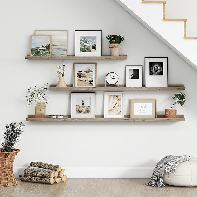 Floating Picture Ledge Shelves Set of 4, 48 Inch Shelves with Lip, Large Nursery Book Shelf for Toys Storage, Kids Bookshelf, Living Room, Bedroom Decor Frames