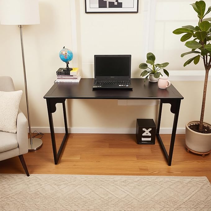 Solid Wood Desk with Drawer, Small Writing Desk for Small Spaces,Gaming Study Home Office Workbench woodenDesks for Work, 39 inch Wooden Computer Desk for Bedroom Black Walnut Color