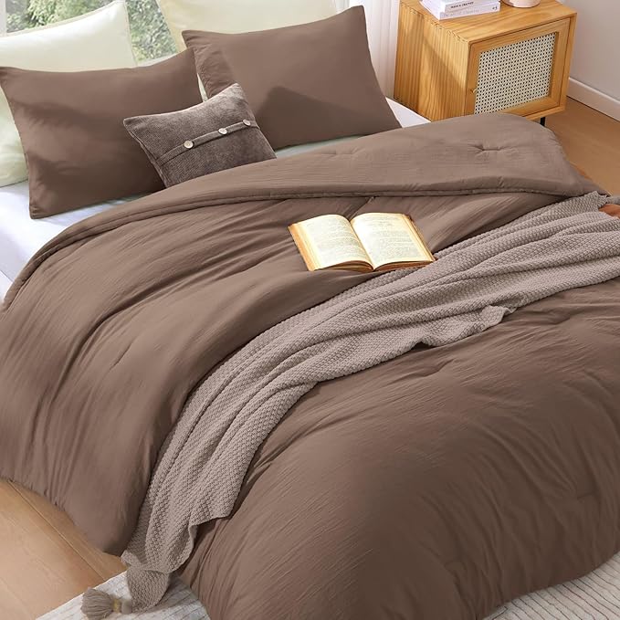 WRENSONGE Oversize King Size Comforter Set - 3 Pieces Brown Comforter Prewashed Soft Lightweight for All Seasons,Fluffy Down Alternative Comforter Oversize King Size with 2 Pillow Shams