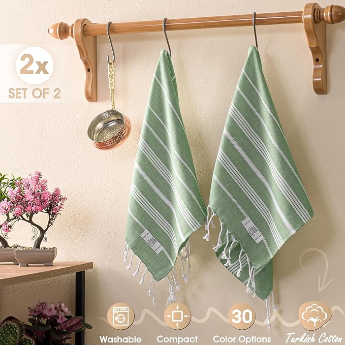 Hand Towels - Set of 6 | 18" x 30" - Decorative Turkish Hand Towel for Bathroom, Kitchen, Guest, Face, Hair, Tea, Dishcloth (Sultan, Apple Green)