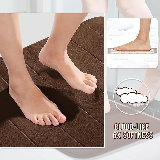 Yimobra Long Bath Mat 44"x24", Super Soft Quick Dry Memory Foam Bathroom Rug, Water Absorbent, Non Slip Backing Machine Washable for Tub Shower, Thick Comfort Support, Brown