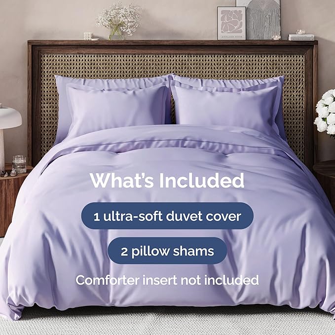 Duvet Cover Full Size - Extra Soft Full Size Duvet Cover - Lightweight, Breathable & Cozy - Easy Care & Fade Free with Zipper Closures & Ties - 80" x 90" Inches - (Lavender) Comforter Not Included