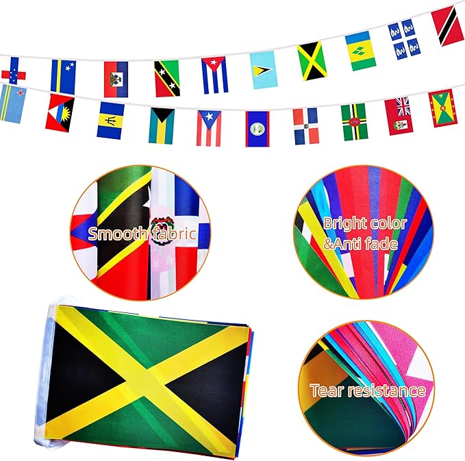 2 Pack 20 Caribbean Countries Small String Flags, 60 Feet 40 Pcs Caribbean Nations Pennant Banner Bunting Flags, International Festival, Commemoration,Caribbean Carnival Decorations (2 Pack)