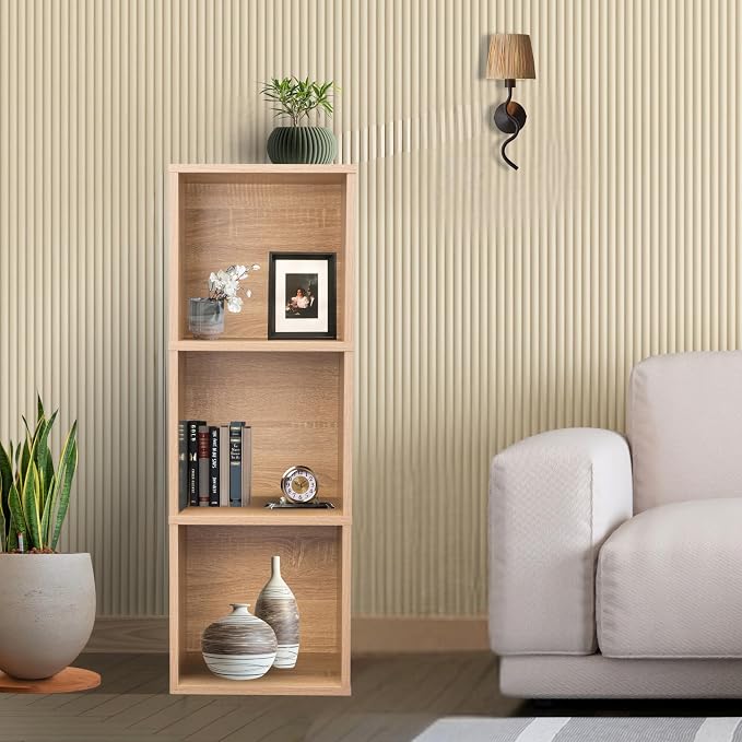Cube Storage Shelf, 3 Cube Storage Organizer, 3 Tier Bookshelf Small Bookcase, Wooden Book Shelf for Bedroom, Small Bookshelf for Living Room and Office (Natural, 3 Cube)