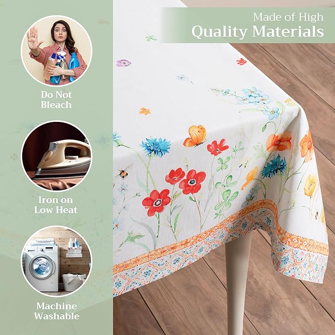 Maison d' Hermine Table Cloth Rectangle Table 100% Cotton 70 x 140 Inches Tablecloth Reusable Decorative for Dining Room Farmhouse Home Valentines Day Decorations Spring Summer - Summer Whisper