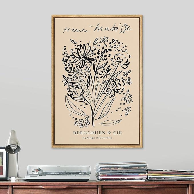SIGNLEADER Framed Canvas Print Wall Art Flower Garden Sketch by Henri Matisse Classic Vintage Illustrations Fine Art Decorative Retro Multicolor Boho for Living Room, Bedroom, Office - 16"x24" NATURAL