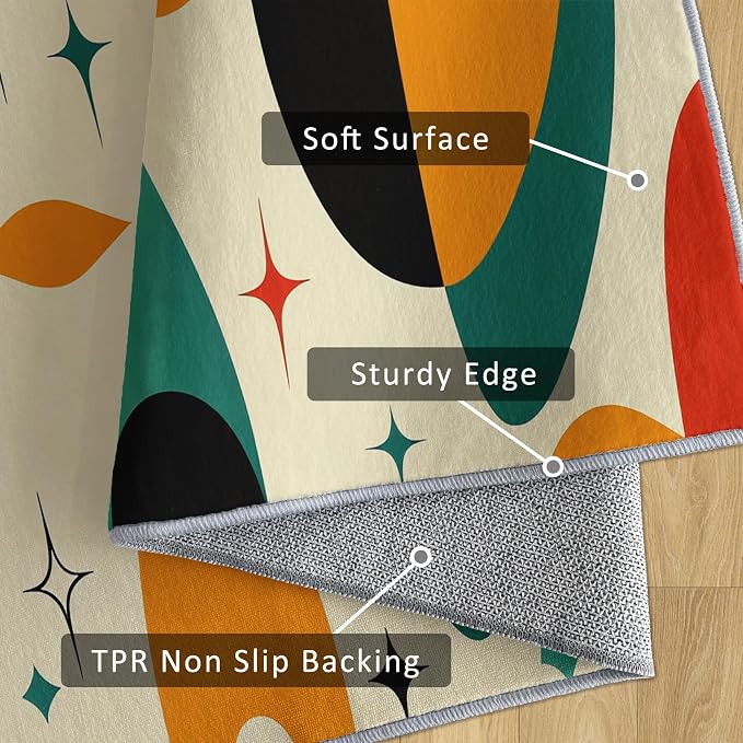 Mid Century Rug 5x7 Retro Abstract Geometric 70s 80s Pattern Area Rugs for Living Room, Bedroom, Mid Century Home Decor Accessories Indoor Carpet, Non Slip & Machine Washable, GD0687