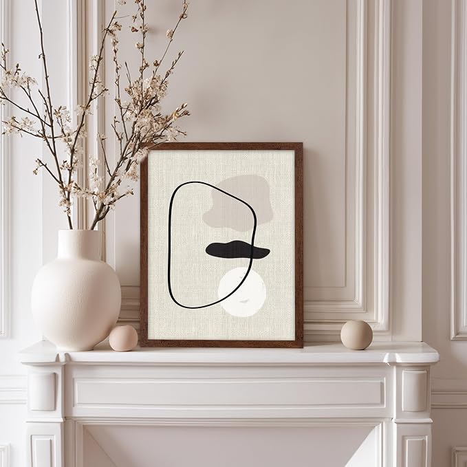 Poster Master Shapes on Linen Poster – Linen Print – Chic Boho Art – Abstract Shapes Artwork – Mid-Century Modern Piece – Great Bedroom or Living Room Wall Decor – 8x10 Brown Framed