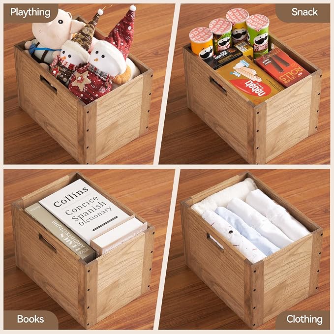 KIRIGEN Stackable Wood Storage Cube /Basket/ Bins Organizer for Home Books Clothes Toy Modular Open Cubby Storage System - Office Cubical Bookcase Closet Shelves C26-DBR