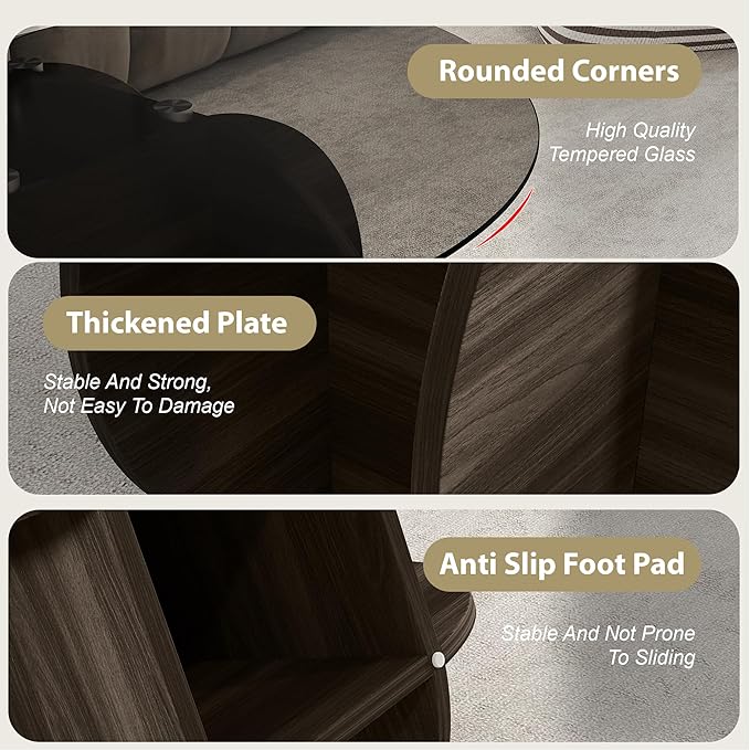 Glass Coffee Table, Round Coffee Table with Petal-Inspired Base, Modern Minimalist Coffee Table for Decoration, Brown Coffee Tables for Living Room, Study Room, Office