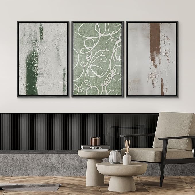 SIGNWIN Framed Canvas Print Wall Art Set Industrial Pastel Paint Strokes Abstract Geometric Illustrations Minimalism Modern Art Decorative Boho for Living Room, Bedroom, Office - 24"x36"x3 Black