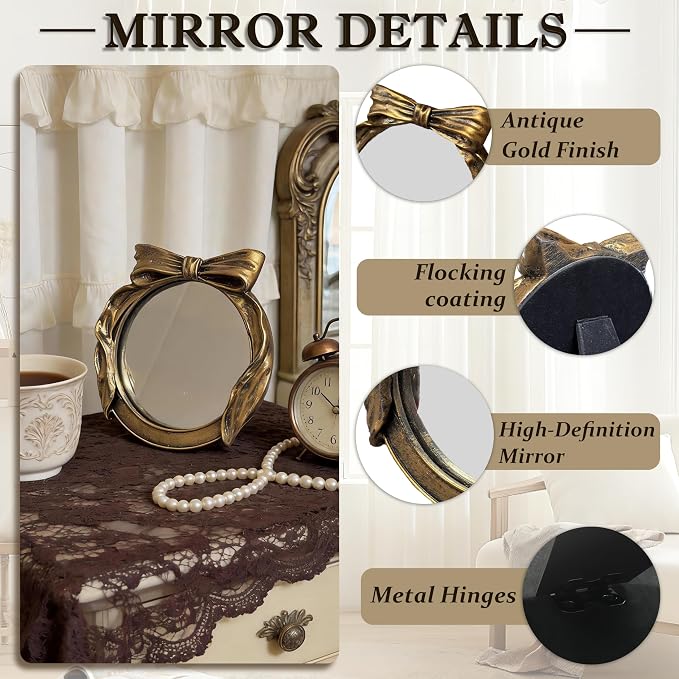 Vintage Round Vanity Desk Mirror - 6x6Inch Wall-Mounted & Tabletop Decorative Ornate Gold Accent Retro Makeup Mirror for Bedroom Dresser Living Room Bathroom Dorm Champagne Gold