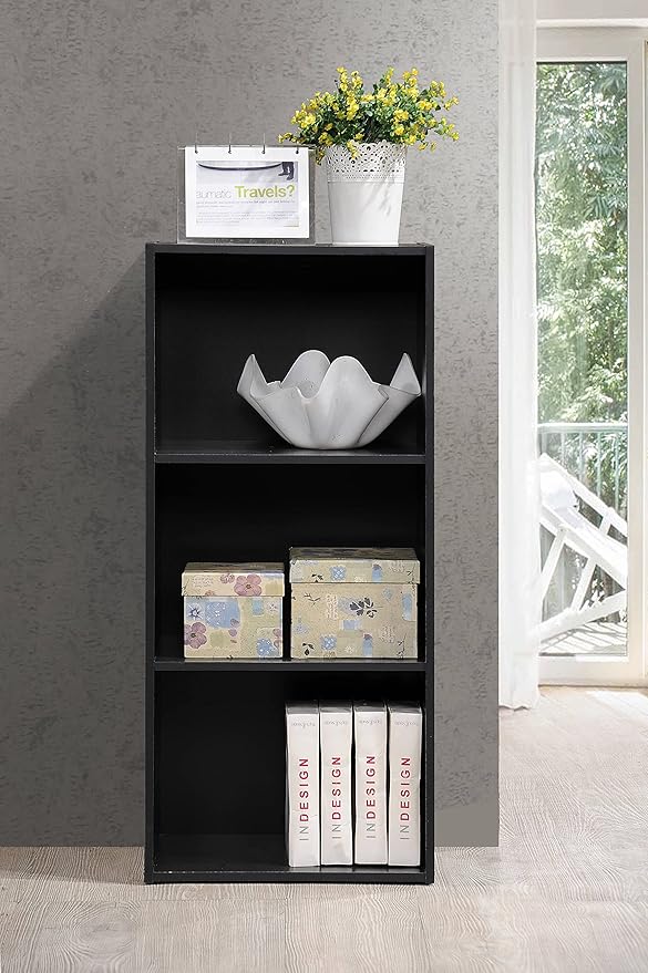 Hodedah Import 3 Shelf Bookcase, Black