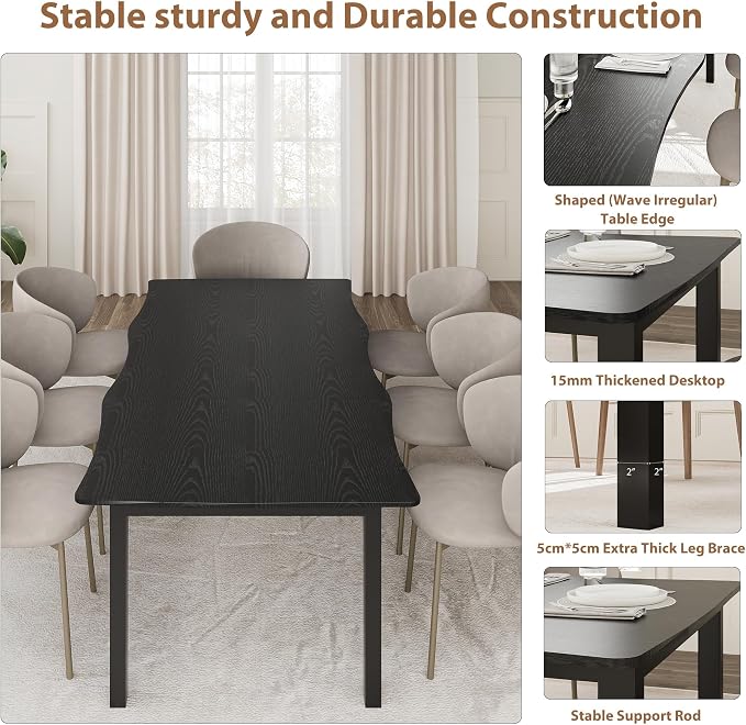 Garvee Dining Room Table for 6-8 People, 79” Dining Table, Rectangular Kitchen Table with Iron Legs, Quick Assembly, 300 Lbs Capacity, for Dining Room, Kitchen and Living Room, Black