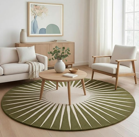 Modern Round Area Rug – Hand-Tufted with 100% NZ Wool, Thick & Soft Circular Carpet for Living Room, Bedroom & Dining Room Decor (Moss Green, 9' Round)