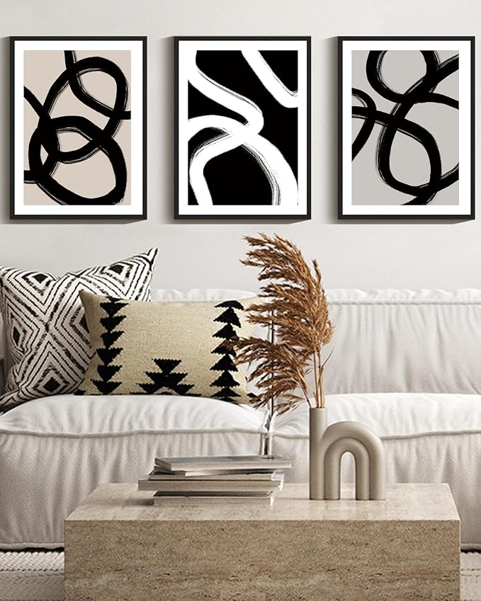 Drsoum Black Abstract Framed Wall Art Decor Duotone Minimal Dark Brush Stroke Prints Shapes Illustrations Modern Art Decorative Ready To Hang - 11x14in Black Framed