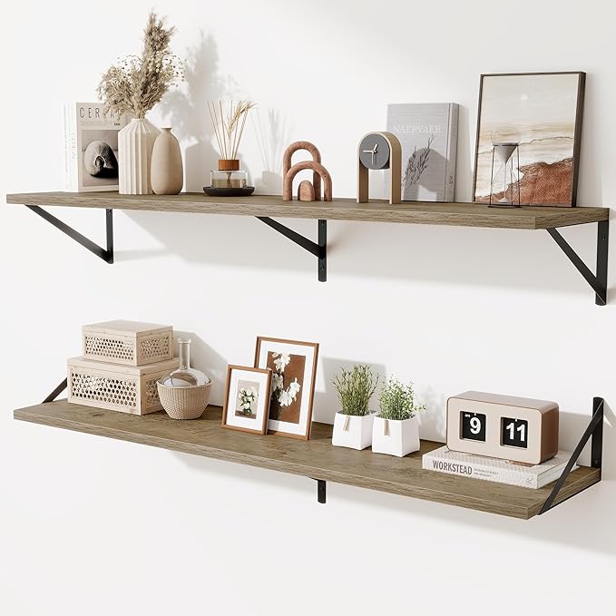 48inch Floating Shelves for Wall,10" Deep Floating Shelves with Metal Brackets,Wall Mounted Hanging Floating Shelf,Wide Display Shelves for Living Room,Bedroom,Office,Kitchen,Grey