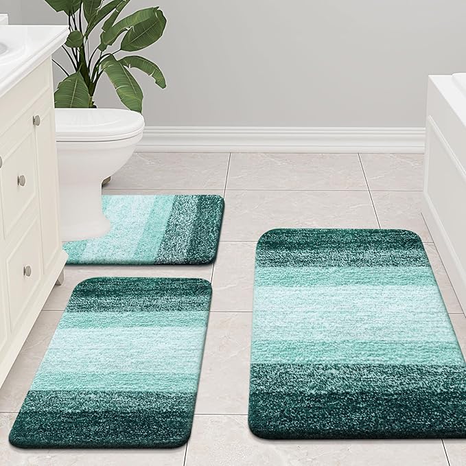Arotive Microfiber Bathroom Rugs, Shaggy Soft and Absorbent Bath Rug, Non-Slip, Thick Plush Machine Washable Dry Bath Mats for Bathroom, Tub and Shower, 47x24, Dark Green, Rectangular