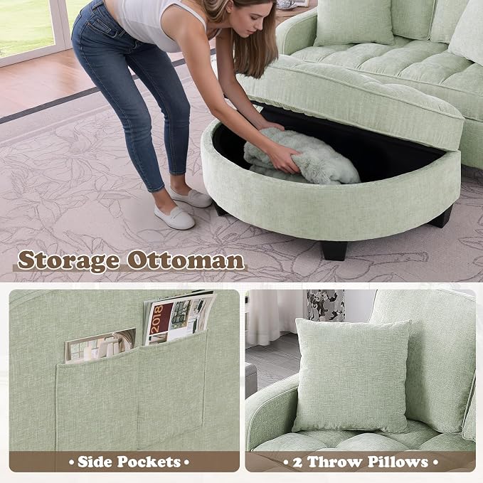 Oversized Chaise Lounge Chair Indoor with Ottoman, Chenille Tufted Comfy Loveseat Sofa Chair with Adjustable Backrest, Fluffy Recliner Sofa, Convertible Sleeper Couch Bed for Living Room(51"W, Beige)