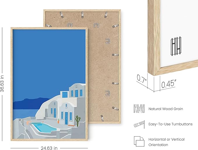 HAUS AND HUES Travel Greece Art - Mediterranean Wall Poster (Beige Frame, 24x36)