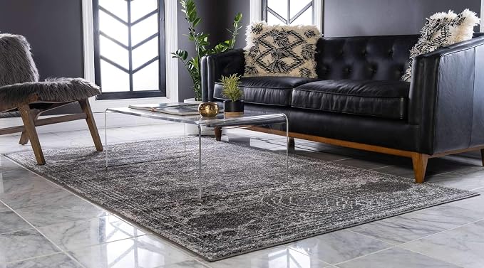 Unique Loom Bromley Collection Area Rug - Wells (5' 1" x 8' Rectangle, Dark Gray/ Gray)