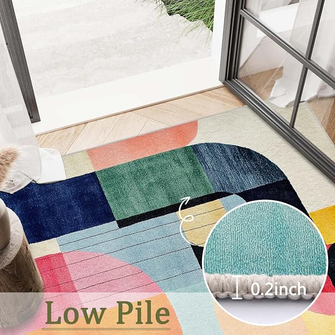 5x7 Colorful Area Rug Modern Abstract Orange Yellow Pink Blue White Beige Black Bedroom Rug Low Pile Thin Large Carpet Living Room Non Slip Dining Room Stain Resistant Office Washable Machine