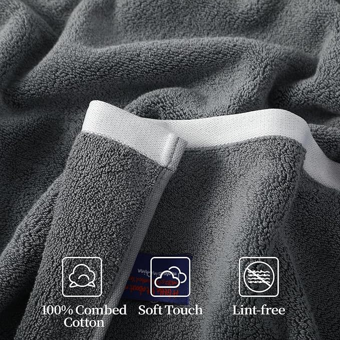 REDKISS 6 Piece Bath Towel Set, 100% Cotton, Soft Absorbent 600 GSM | Includes 2 Bath Towels, 2 Hand Towels & 2 Washcloths | Quick Dry | Contrast Border Design | Bathroom | Guest Bath & Apartment