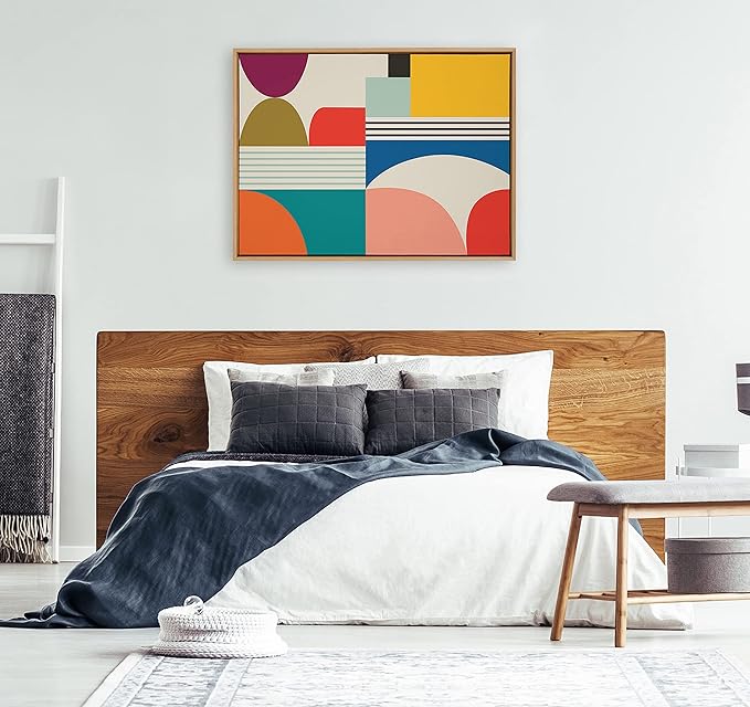 Kate and Laurel Sylvie Mid Century Modern Pattern Framed Canvas Wall Art by Rachel Lee of My Dream Wall, 28x38 Natural, Colorful Abstract Art Print for Wall
