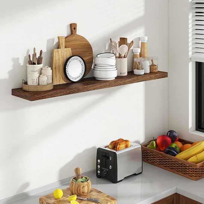 48 Inch Floating Shelves, 8 Inch Deep Floating Shelves for Wall, Hanging Shelf with Invisible Brackets, Deep Shelves for Bathroom, Bedroom, Living Room, Brown, Set of 1