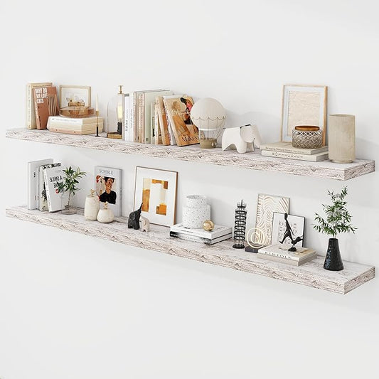 72 Inch Floating Shelves, 9.3" Deep Floating Shelf Wall Mounted, 72" Wall Shelves, Rustic Deep Bookshelf, Large Display Shelves & Storage Shelves for Bedroom, Living Room, Rustic, Set of 2