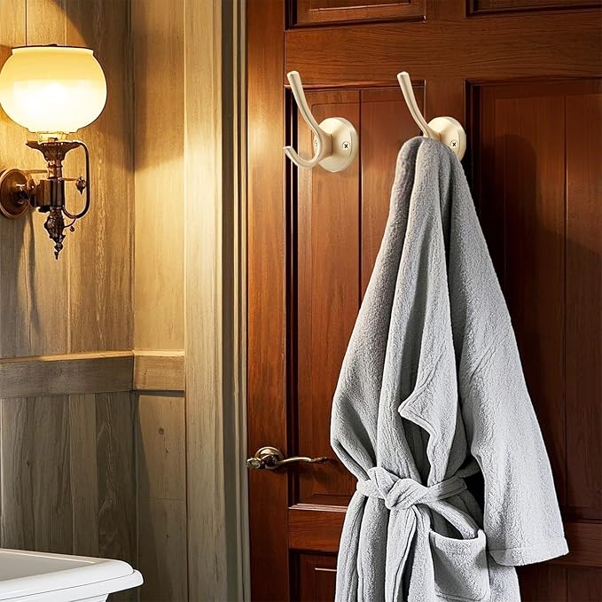 Gold Wall Hooks, 5 Pack Coat Robe Hook Heavy Duty Metal Double Bath Hook Wall Mounted, Hand Towel Hooks for Cubicle Bathroom Kitchen Closet Garage