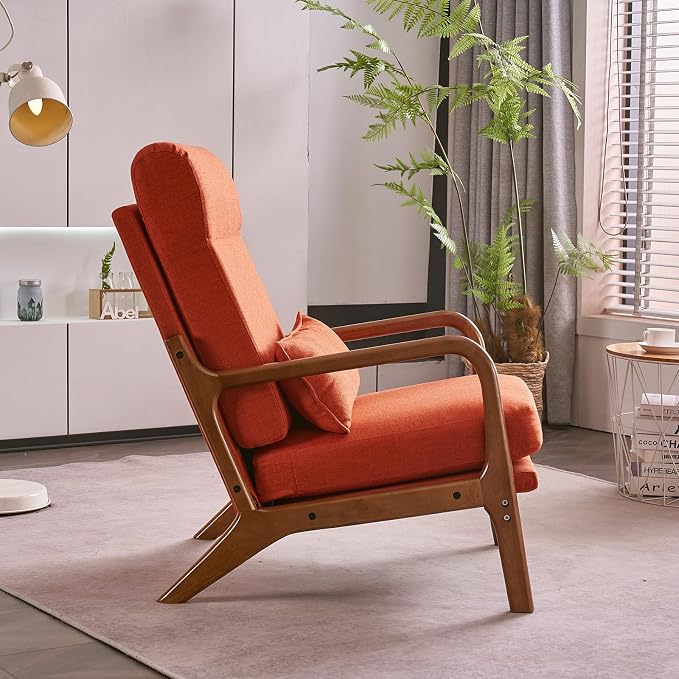 Bonnlo High Back Burnt Orange Accent Chairs Set of 2, Upholstered Mid Century Modern Lounge Chairs Reading Chairs Side Sitting Chair Solid Wood Farmhouse Armchairs for Living Room, Bedroom, Guest Room