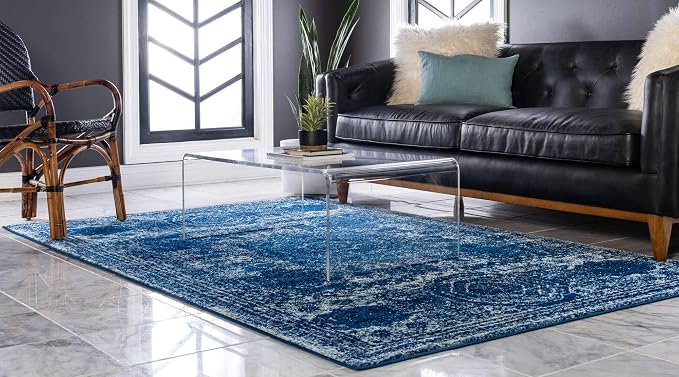 Unique Loom Bromley Collection Area Rug - Wells (2' x 3' 1" Rectangle, Navy Blue/ Ivory)