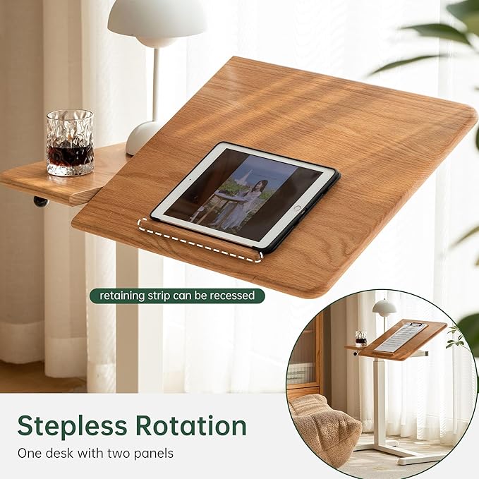 Solid Wood Portable Rolling Laptop Desk, Adjustable Height Hospital Bed Table, Small Rolling Laptop Desk for Home Use Study